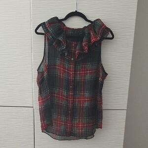 J. Crew Red and Black Plaid Ruffle Blouse